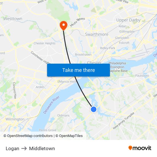 Logan to Middletown map
