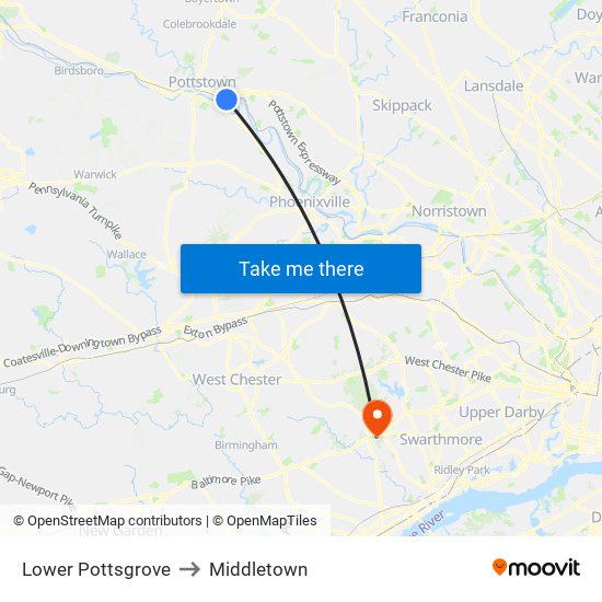 Lower Pottsgrove to Middletown map