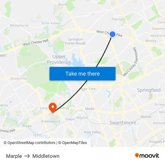 Marple to Middletown map