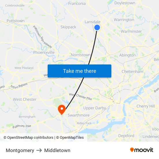 Montgomery to Middletown map