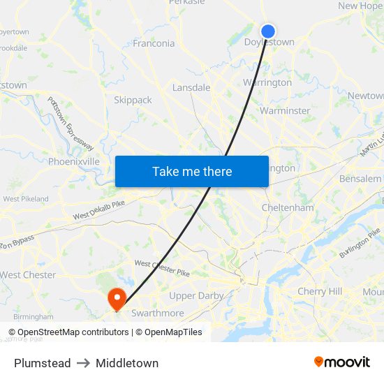 Plumstead to Middletown map