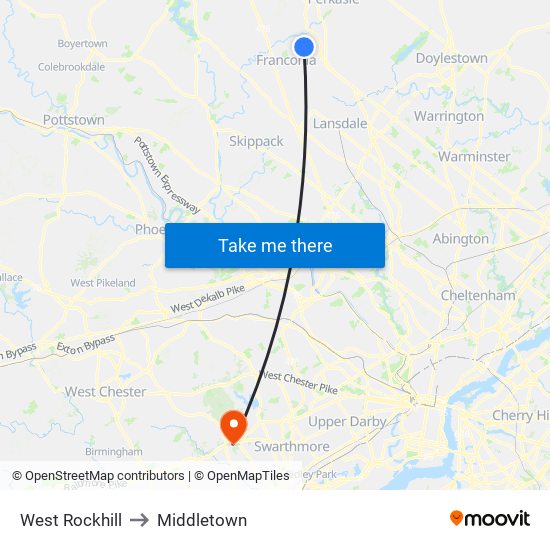 West Rockhill to Middletown map