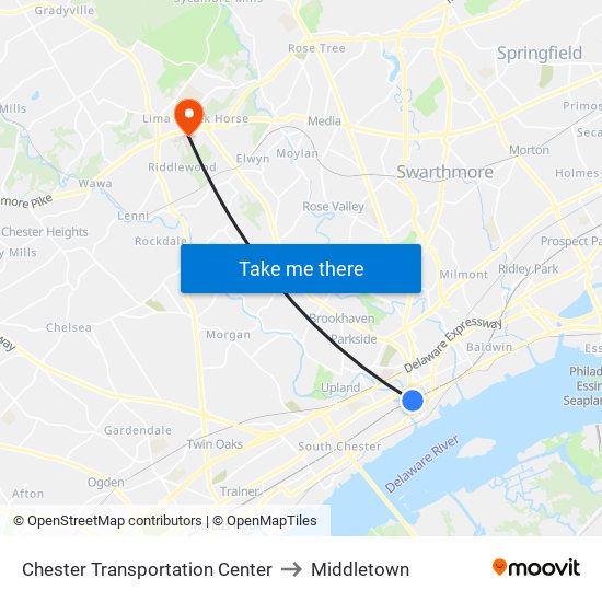 Chester Transportation Center to Middletown map