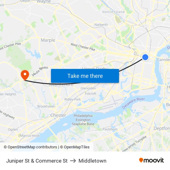 Juniper St & Commerce St to Middletown map