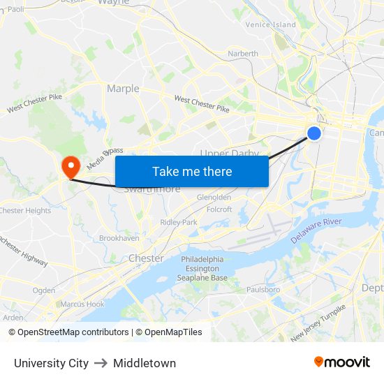 University City to Middletown map