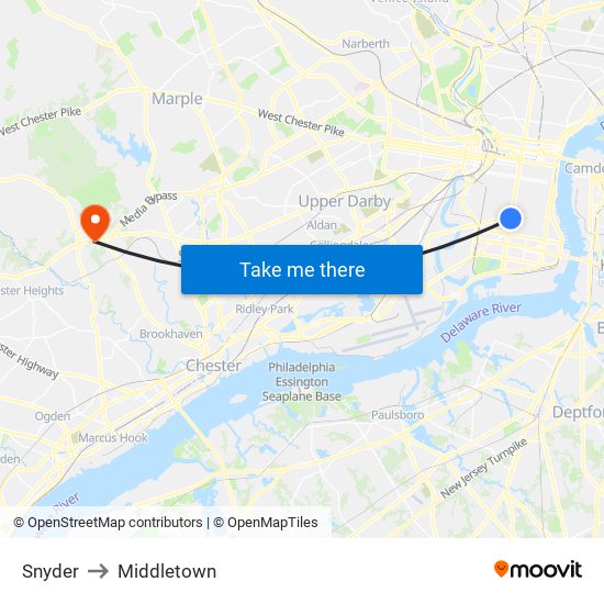 Snyder to Middletown map