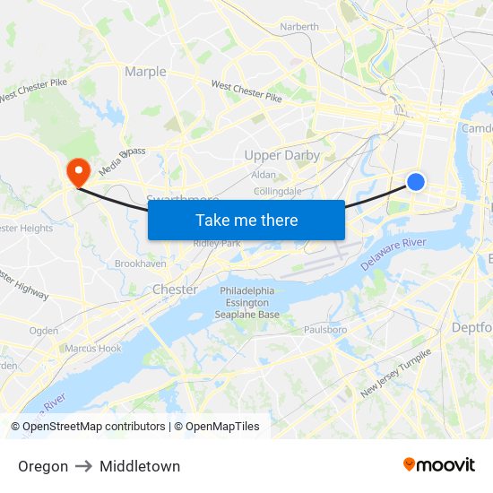 Oregon to Middletown map