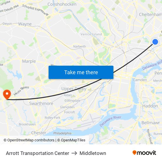 Arrott Transportation Center to Middletown map