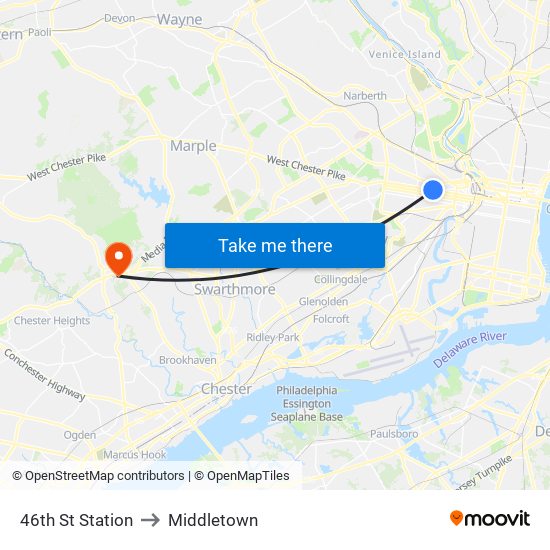 46th St Station to Middletown map