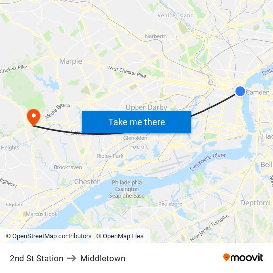 2nd St Station to Middletown map