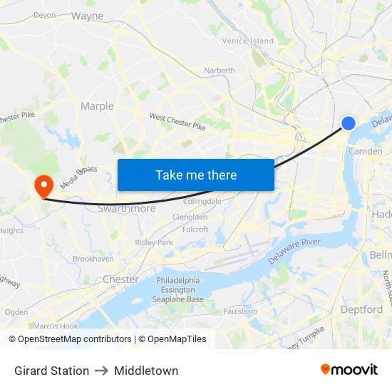 Girard Station to Middletown map
