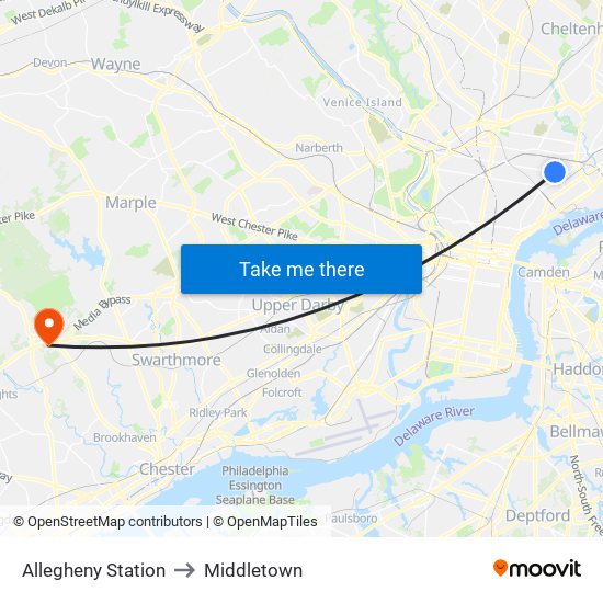 Allegheny Station to Middletown map