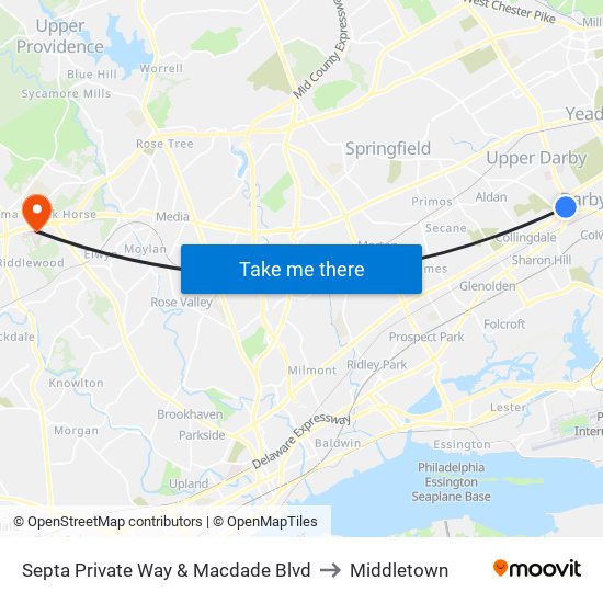 Septa Private Way & Macdade Blvd to Middletown map