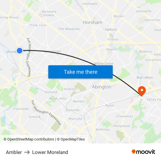 Ambler to Lower Moreland map