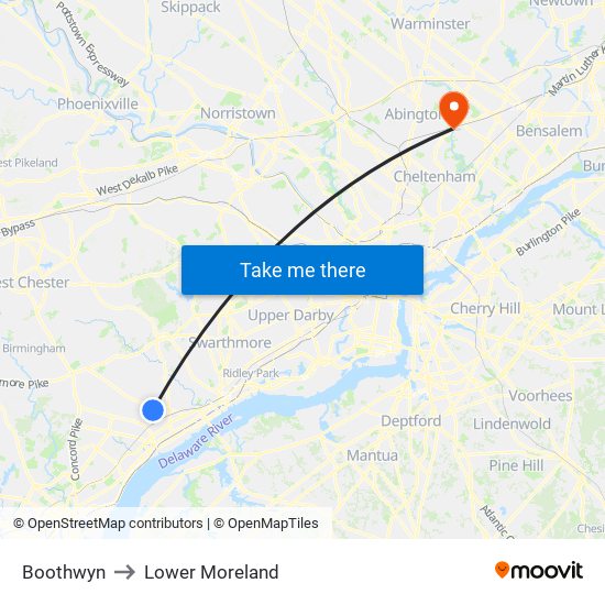Boothwyn to Lower Moreland map