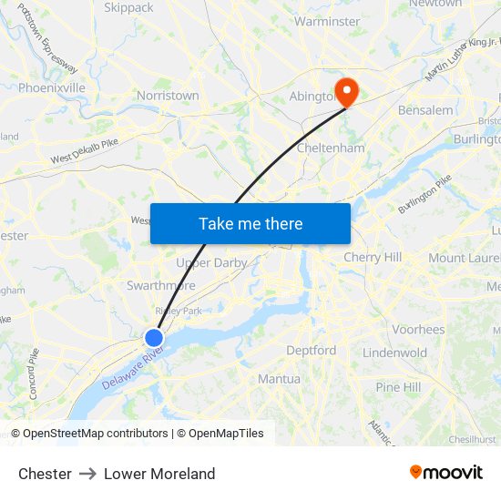 Chester to Lower Moreland map