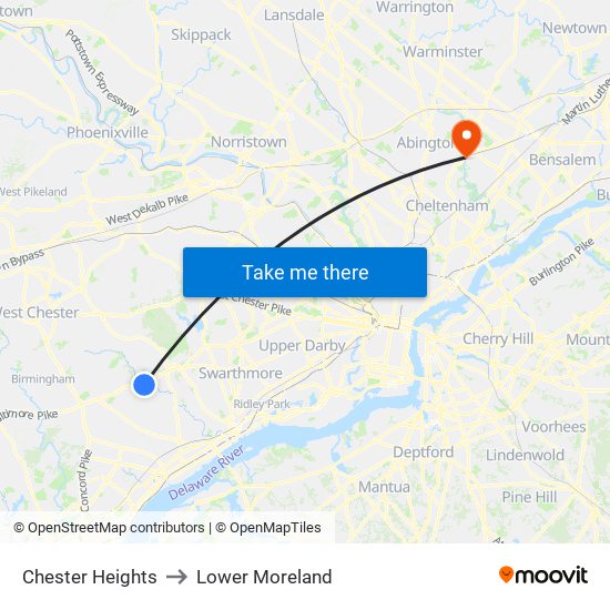 Chester Heights to Lower Moreland map
