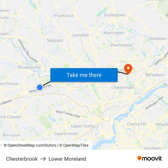 Chesterbrook to Lower Moreland map