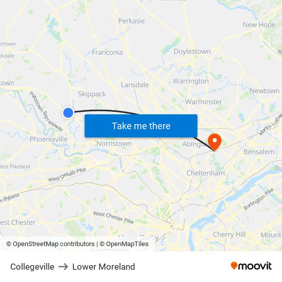 Collegeville to Lower Moreland map