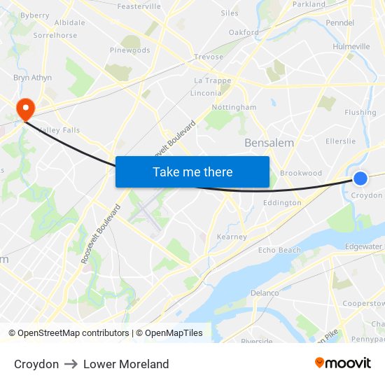 Croydon to Lower Moreland map