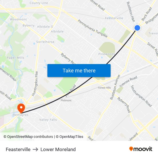 Feasterville to Lower Moreland map