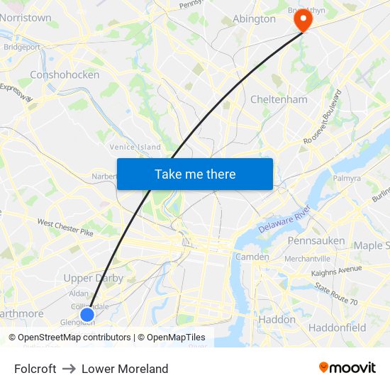 Folcroft to Lower Moreland map