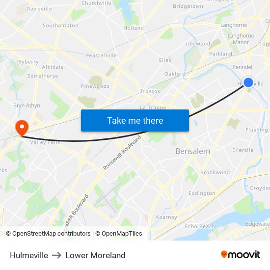Hulmeville to Lower Moreland map