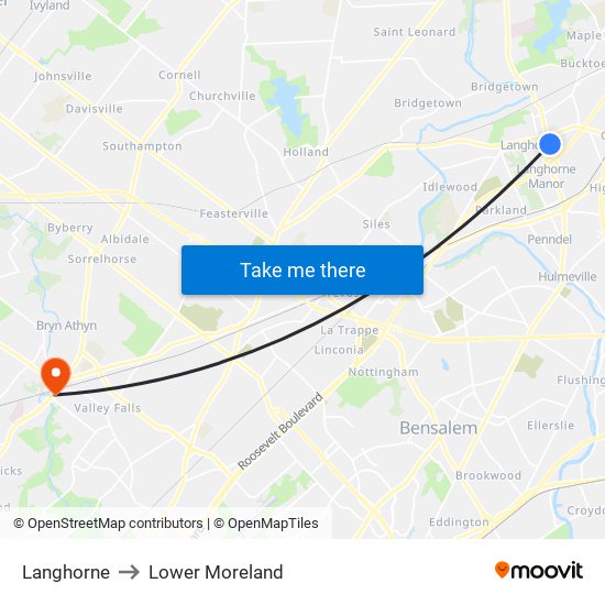 Langhorne to Lower Moreland map