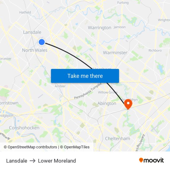 Lansdale to Lower Moreland map