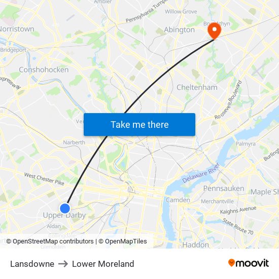 Lansdowne to Lower Moreland map