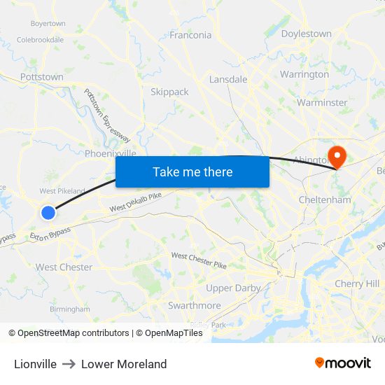 Lionville to Lower Moreland map