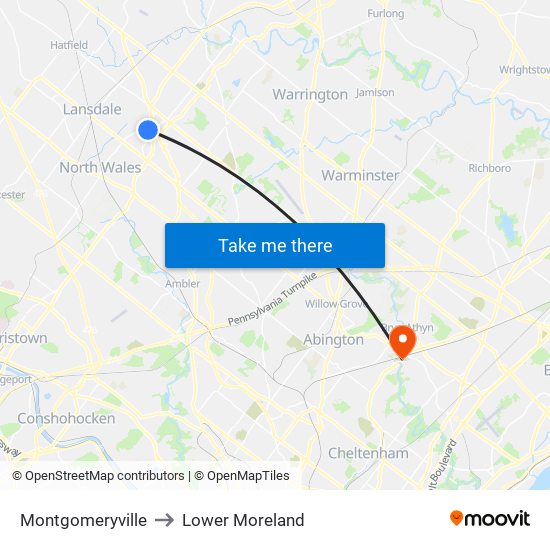 Montgomeryville to Lower Moreland map