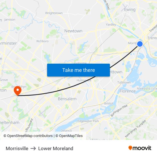 Morrisville to Lower Moreland map