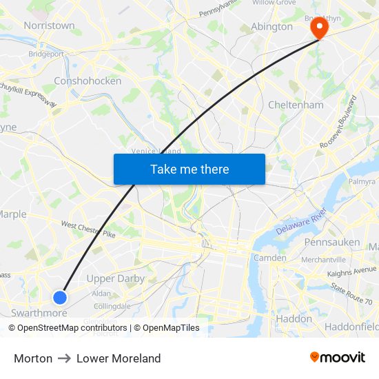 Morton to Lower Moreland map