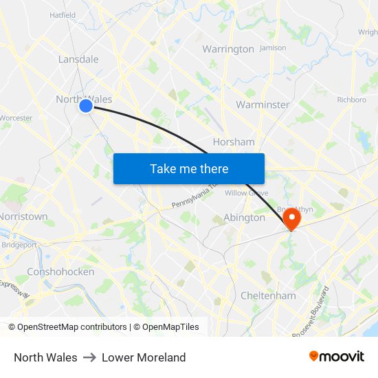 North Wales to Lower Moreland map