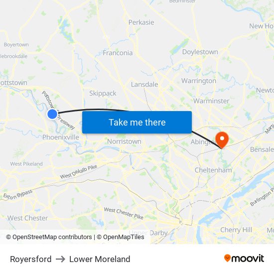 Royersford to Lower Moreland map