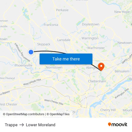 Trappe to Lower Moreland map
