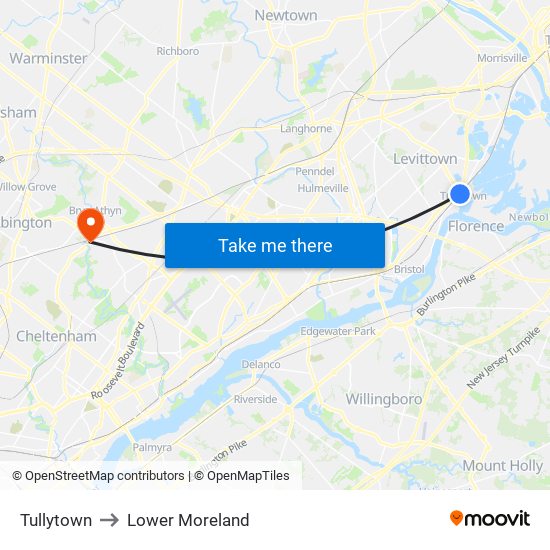 Tullytown to Lower Moreland map