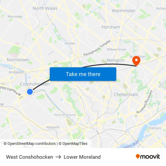 West Conshohocken to Lower Moreland map