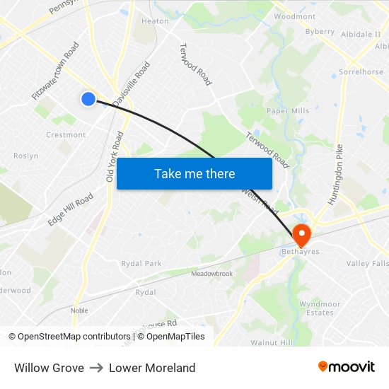 Willow Grove to Lower Moreland map