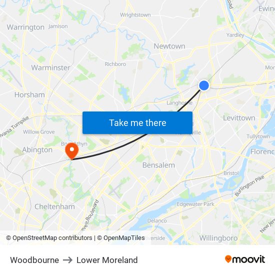 Woodbourne to Lower Moreland map