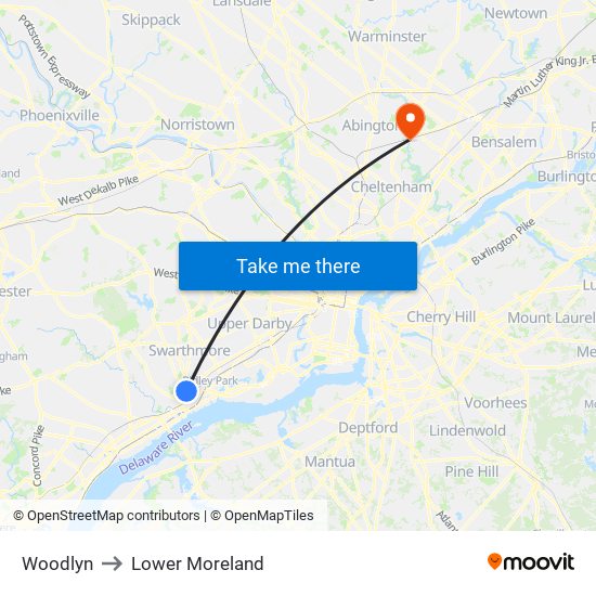 Woodlyn to Lower Moreland map