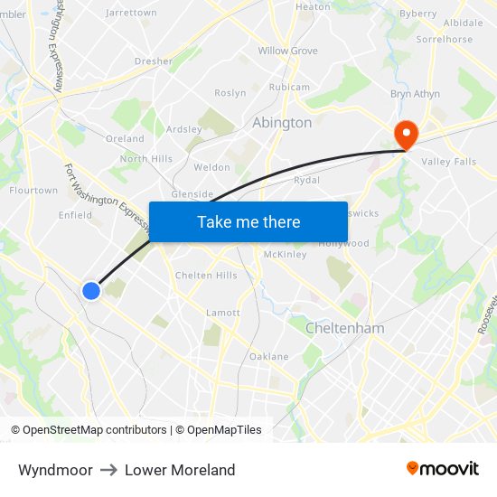 Wyndmoor to Lower Moreland map
