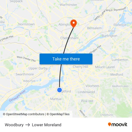 Woodbury to Lower Moreland map