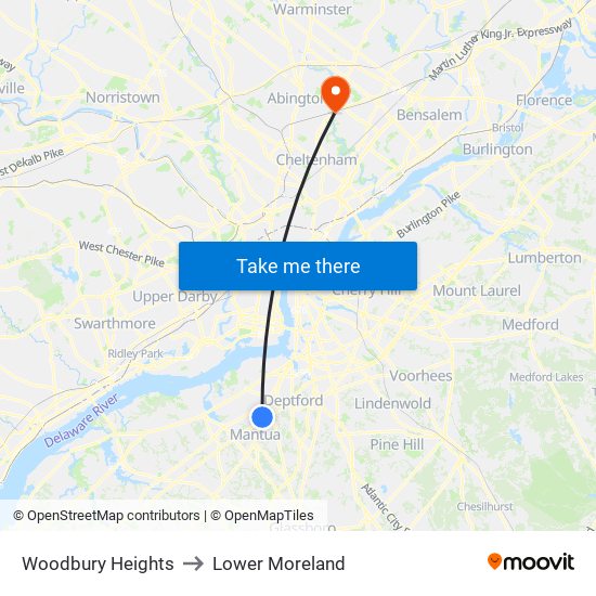 Woodbury Heights to Lower Moreland map