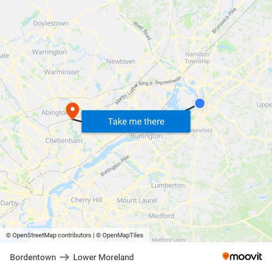 Bordentown to Lower Moreland map