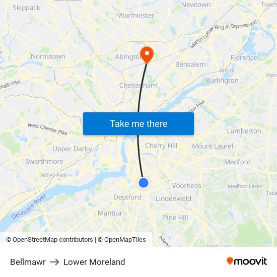 Bellmawr to Lower Moreland map