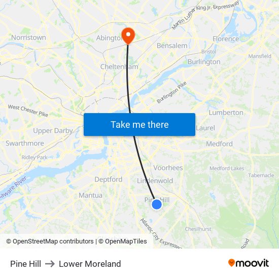 Pine Hill to Lower Moreland map