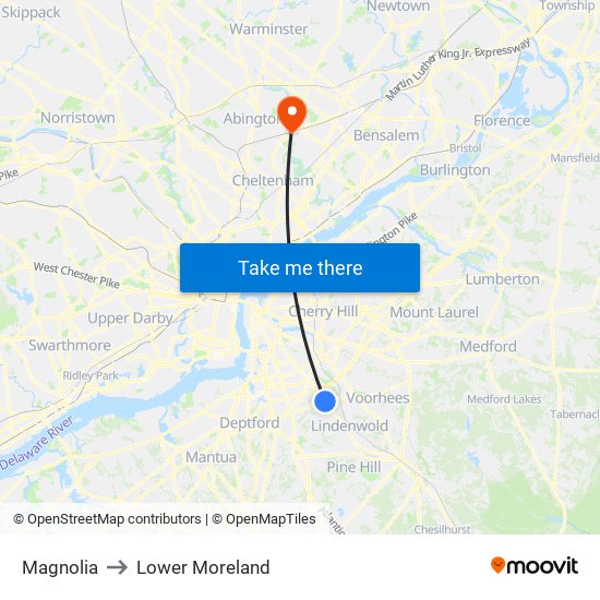 Magnolia to Lower Moreland map