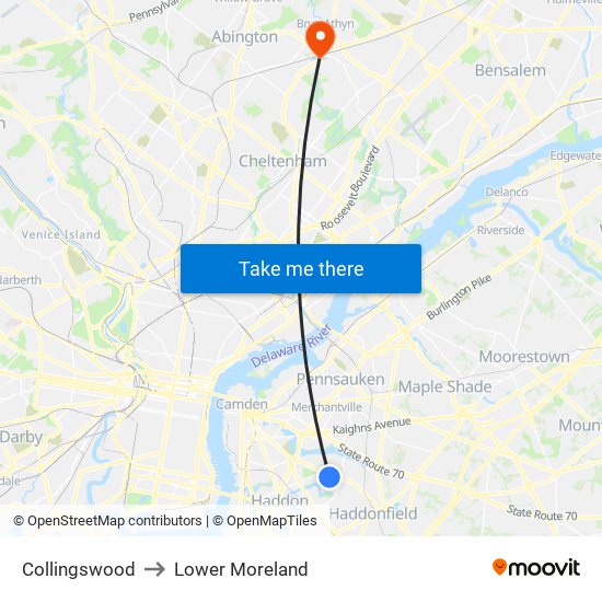 Collingswood to Lower Moreland map